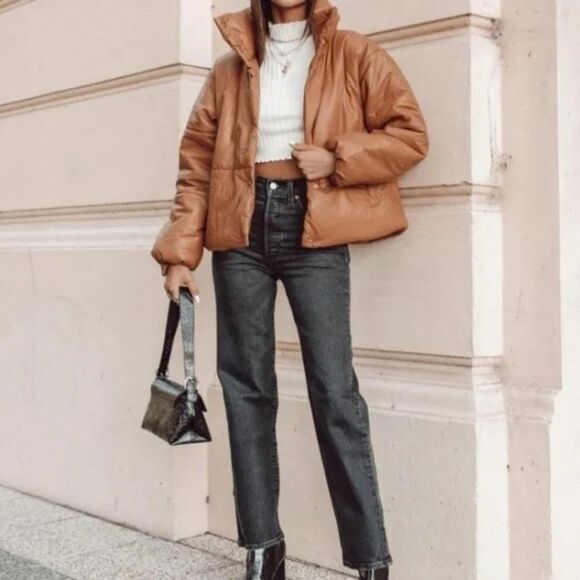 Princess Polly Lioness Camel Oversized Puffer Jacket - Snap Front, Size XXS‎ - Picture 2 of 9